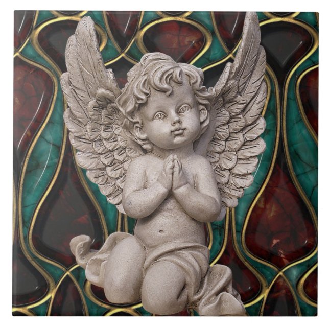 Be Cherubängel på Enameled bakgrund belägga med Kakelplatta (Framsidan)