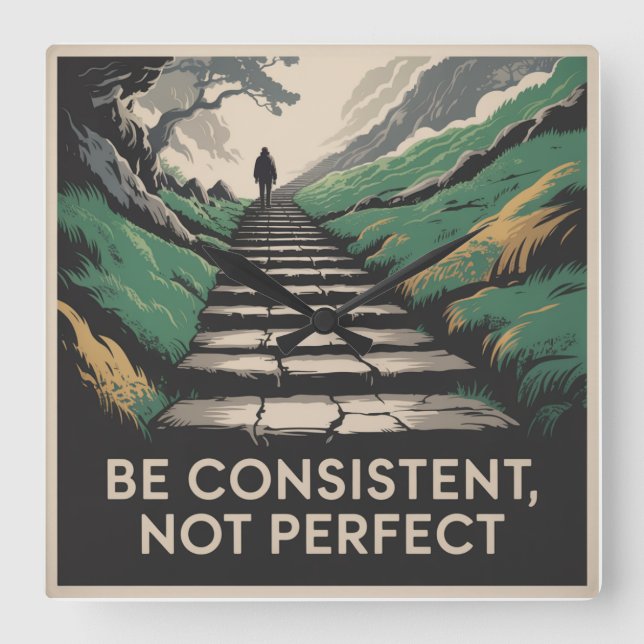 Be Consistent, Not Perfect Fyrkantig Klocka (Framsida)
