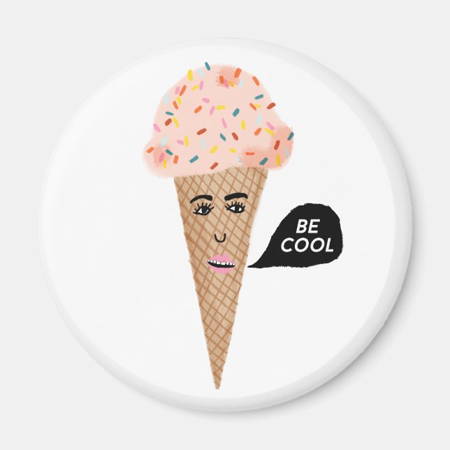 BE COOLA Rosa Ice Cream Cone Dam Rainbow Sprinkles Magnet (Framsidan)