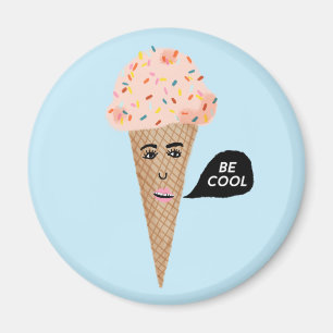 BE COOLA Rosa Ice Cream Cone Dam Rainbow Sprinkles Magnet
