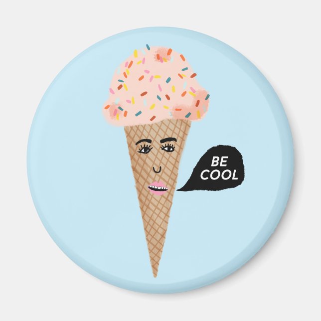 BE COOLA Rosa Ice Cream Cone Dam Rainbow Sprinkles Magnet (Framsidan)