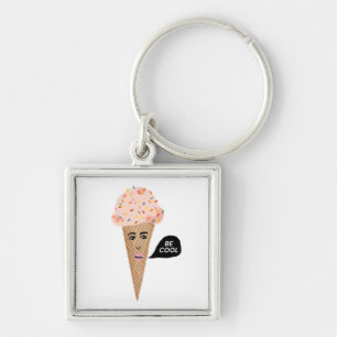 "BE COOLA" Rosa Ice Cream Cone med Sprinkles Funny Fyrkantig Silverfärgad Nyckelring
