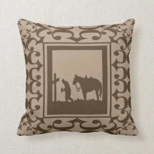 Be cowboyen med hästen på den arga westerna kudde