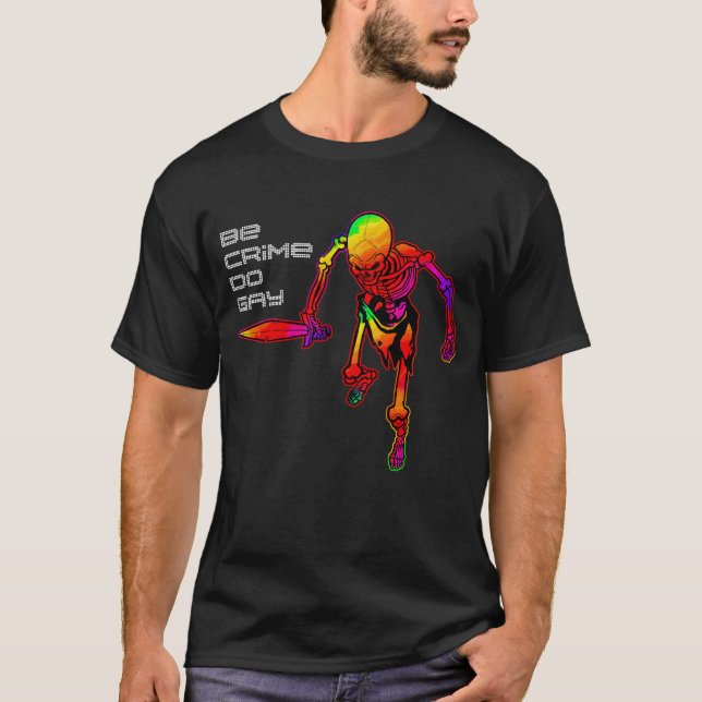 Be Crime do Gay Färg Skeleton LGBT T Shirt (Framsida)