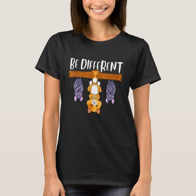 Be different cat with bat on a branch white t shirt (Framsida)
