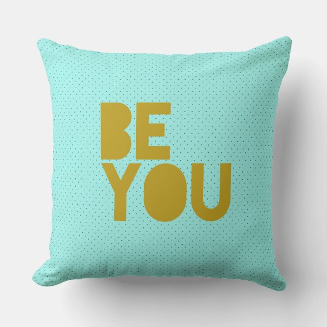 "Be dig" med Aqua och Black Polka dots Pillow Kudde (Framsida)
