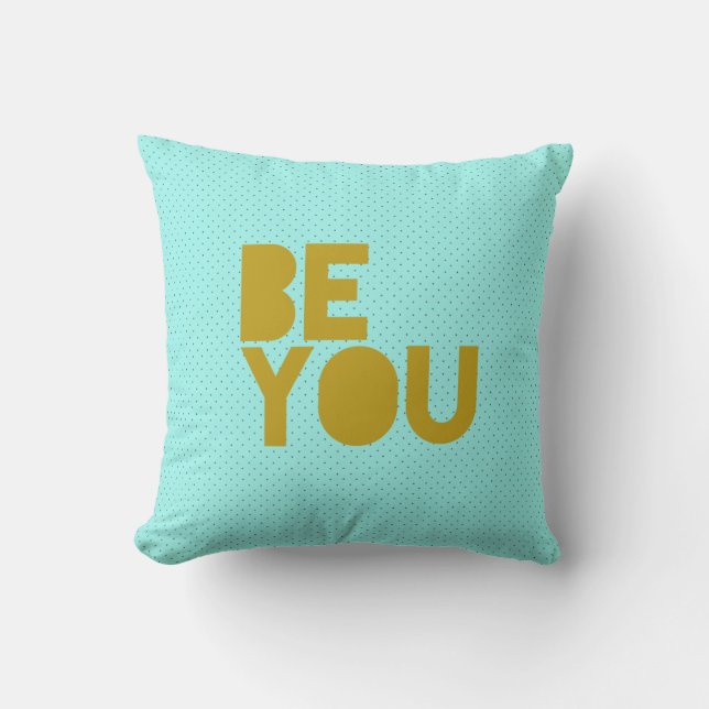 "Be dig" med Aqua och Black Polka dots Pillow Kudde (Framsida)