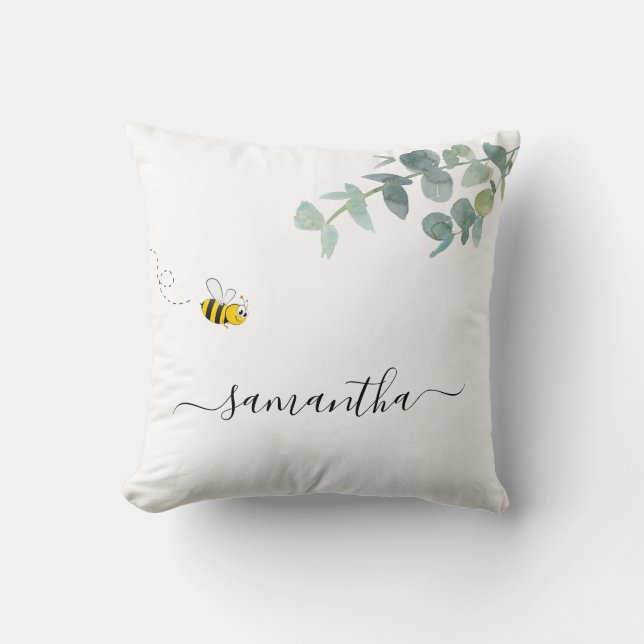 Be eucalyptus greenery white monogram kudde (Framsida)