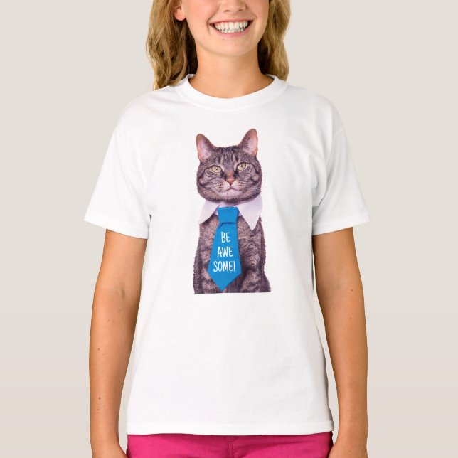 BE FANTASTISK!" Katt i blå titel, ditt meddelande T Shirt (Framsida)