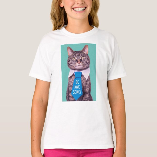 BE FANTASTISK!" Katt i blå titel, kalas, ditt medd T Shirt (Framsida)