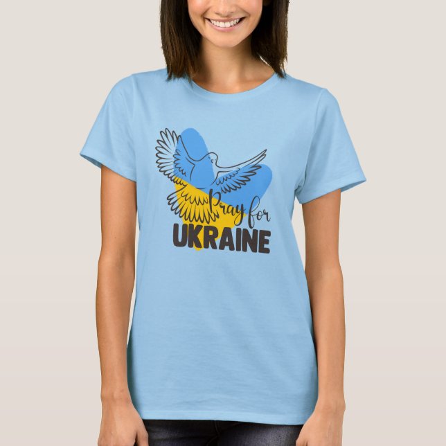 Be för Ukraina Hjärta och Duva T Shirt (Framsida)