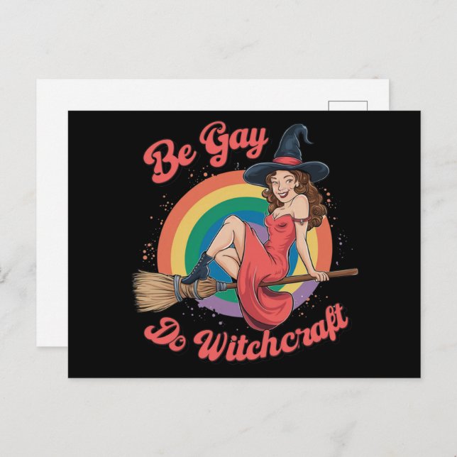 Be Gay Do Witchcraft Gay pride Witch Halloween Vykort (Fram/baksida)