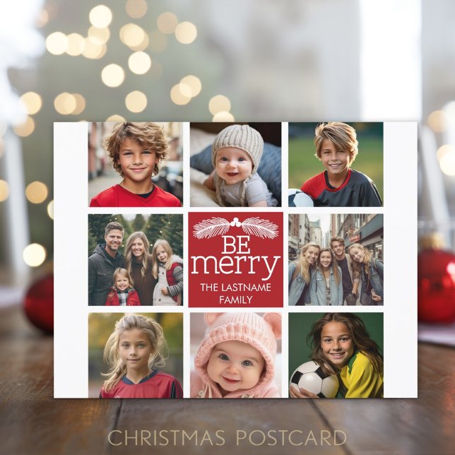 Be God jul Collage Photos med Red White Helg Vykort (Christmas Postcard with Photos)