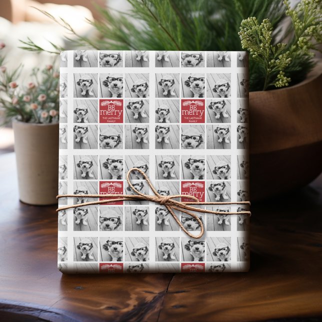 Be God jul Collage Photos med Red White Presentpapper (Personalized Photo Wrapping Paper)