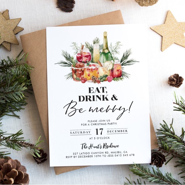Be God jul Drinks Party-inbjudan Inbjudningar (Eat, Drink & Be Merry - Christmas Party Invitation)