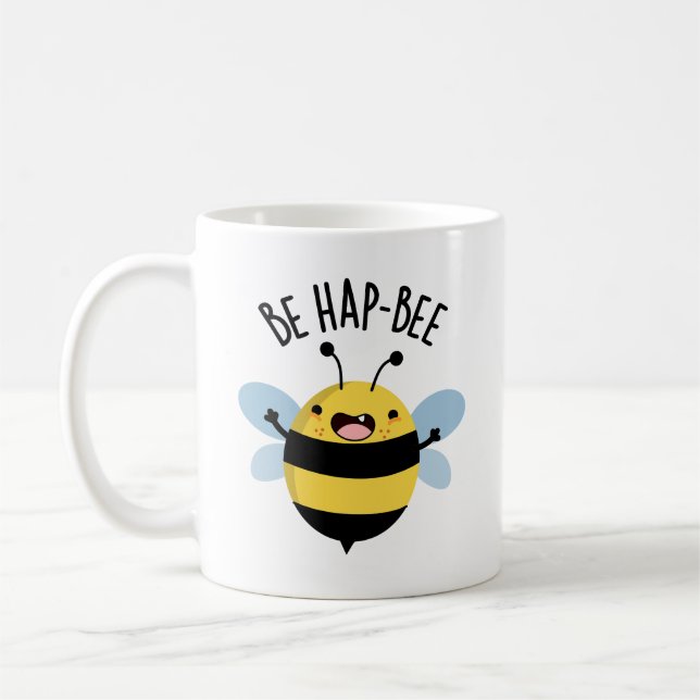 Be Hap-bee Funny Bee Pun Kaffemugg (Vänster)