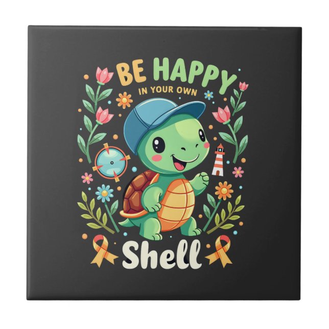 Be Happy In Your Own Shell Turtle Autism Awareness Kakelplatta (Framsidan)