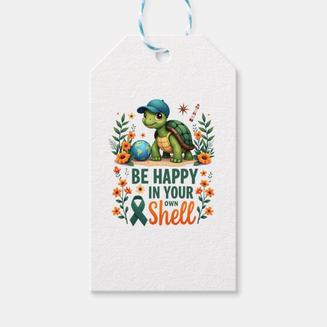 Be Happy In Your Own Shell Turtle Autism Awareness Presentetikett (Framsidan)