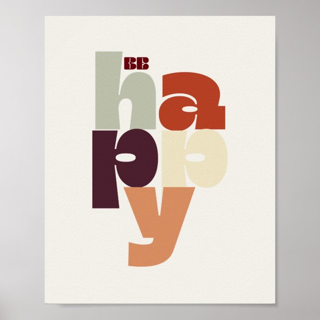 BE HAPPY Poster – Retro Bold Lettering Wall Art (Framsidan)