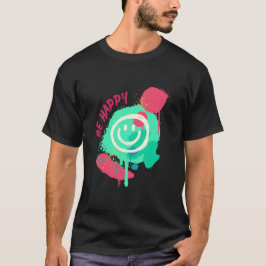 Be Happy Smiley Mint & Pink Graffiti Street Art T Shirt
