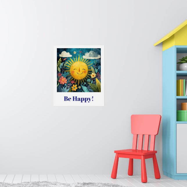 Be Happy! Smiling Sun in Garden. Poster (Barnkammare 1)