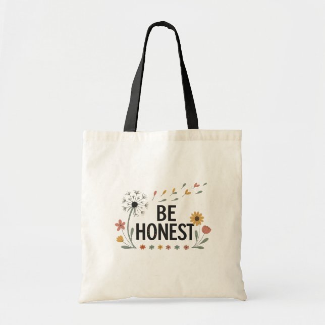 Be Honest Floral Tote Bag Pink Yellow Green Flower Tygkasse (Framsidan)