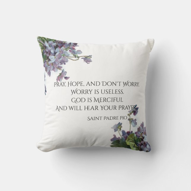 Be, hopp & oroa inte Sanktt Padre Pio Violets Kudde (Framsida)