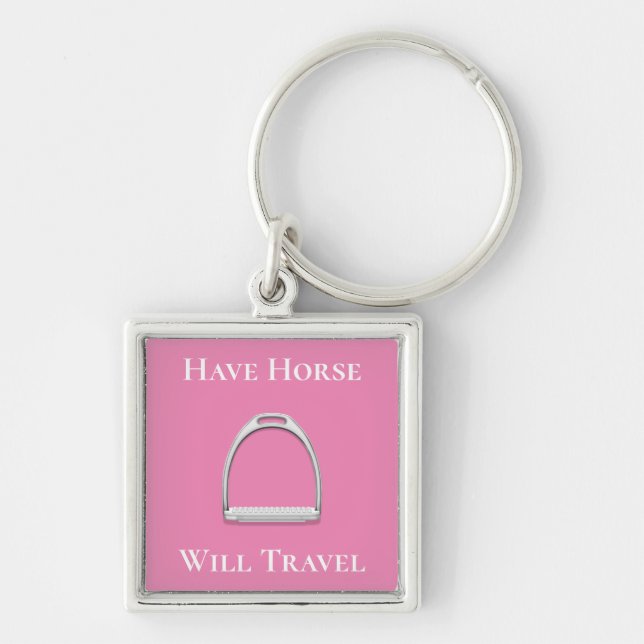 "Be Horse Travel" stam Järn på Rosa Fyrkantig Silverfärgad Nyckelring (Framsidan)