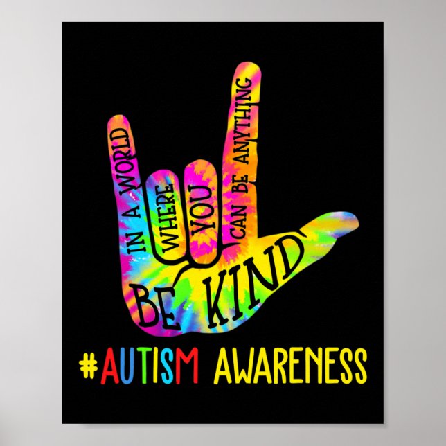 Be Kind Asl Love Sign Language Hand Autism Awarene Poster (Framsidan)