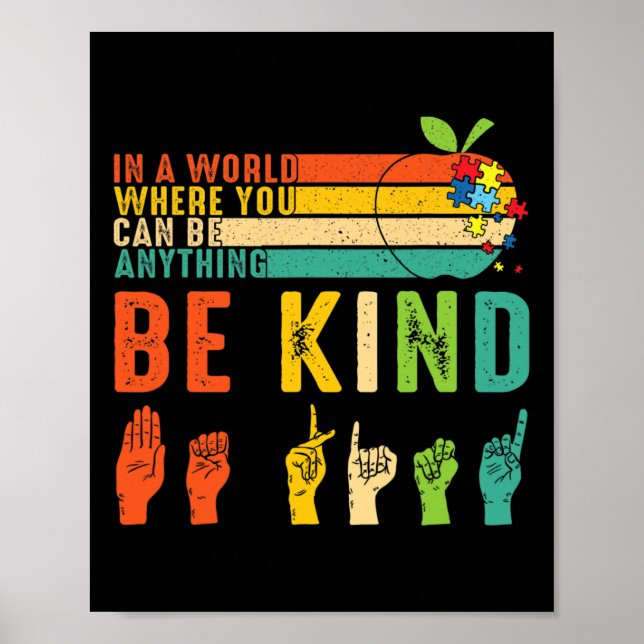 Be Kind Asl Sign Language Hand Autism Awareness Ki Poster (Framsidan)
