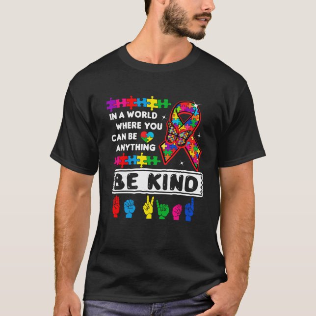 Be Kind Autism Awareness ASL Mom Teacher Kindness  T Shirt (Framsida)