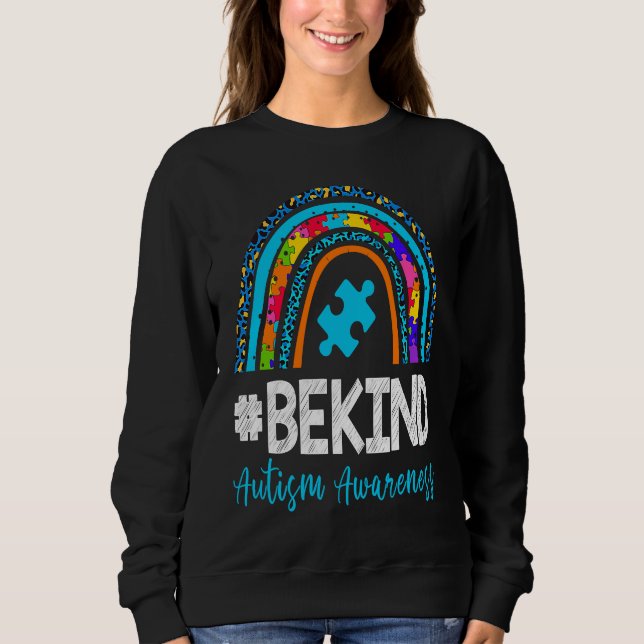 Be Kind Autism Awareness Leopard Rainbow Puzzle Gi T Shirt (Framsida)