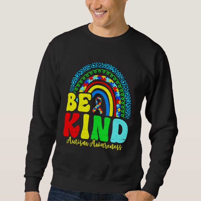 Be Kind Autism Awareness Love Heart Leopard Rainbo Lång Ärmad Tröja (Framsida)