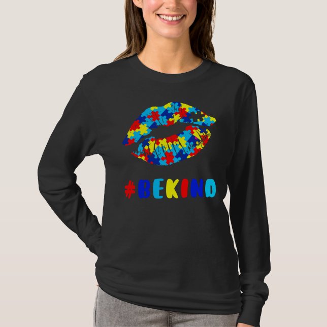 Be Kind Autism Awareness Messy Bun Puzzle Proud Au T Shirt (Framsida)