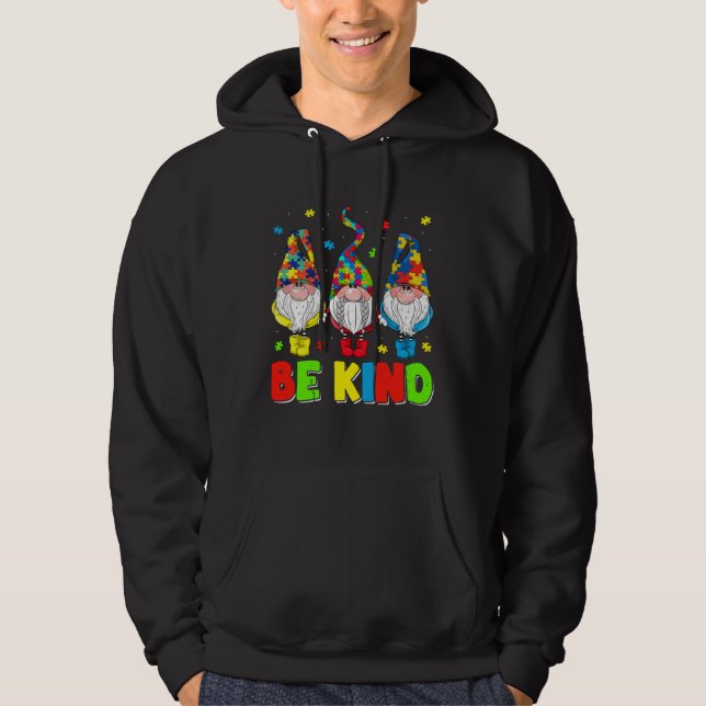 Be Kind Autism Awareness Month Cute Gnomes Men Wom Hoodie (Framsida)