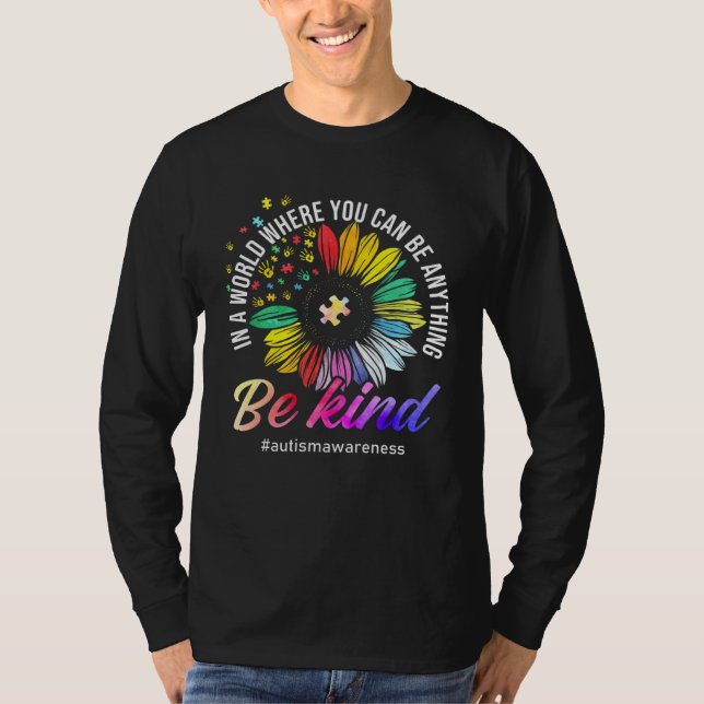 Be Kind Autism Awareness Sunflower Puzzle Choose K T Shirt (Framsida)
