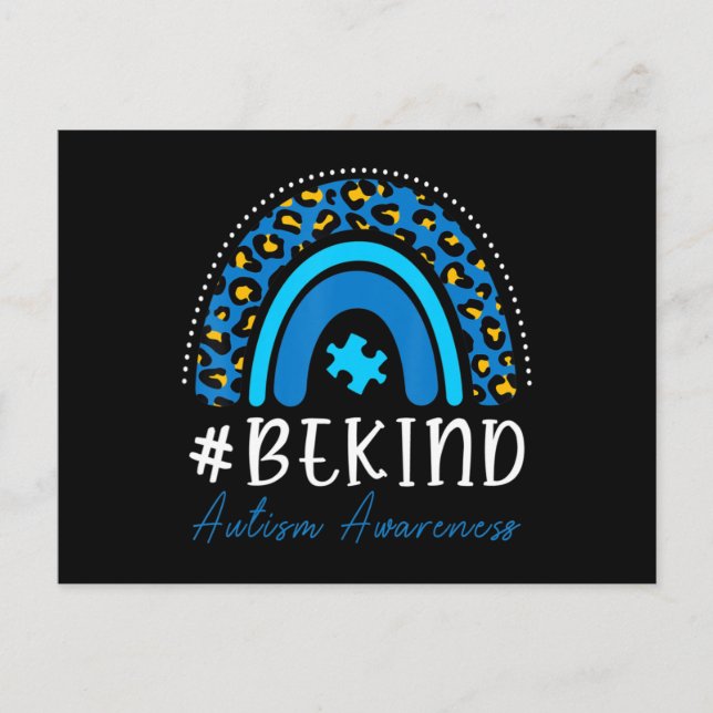 Be Kind Autism Awareness Women Girls Leopard Rainb Vykort (Framsida)
