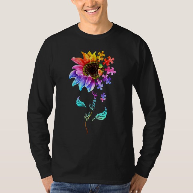 Be Kind Autism Awareness Women Girls Sunflower Puz T Shirt (Framsida)