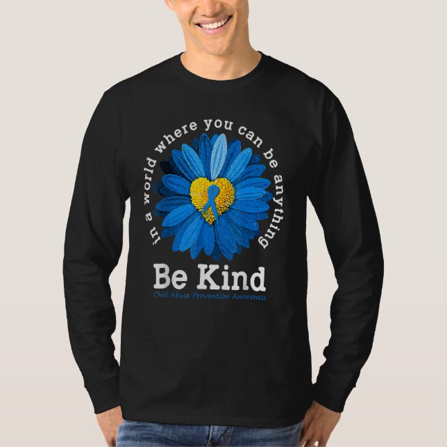 Be Kind Blue Sunflower Child Abuse Prevention Mont T Shirt (Framsida)