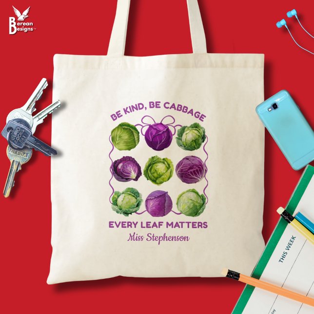 BE KIND CABBAGE Personalized Inclusive Teacher Tygkasse (BE KIND, BE CABBAGE Inclusive Class Teacher Personalized Tote Bag)