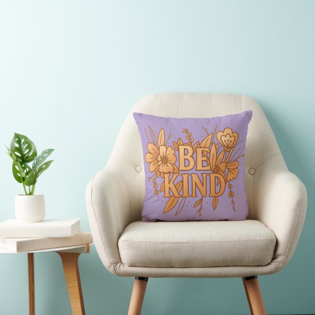 Be Kind | Gold Floral Inspirational Throw Pillow Kudde (Stol)