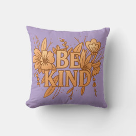 Be Kind | Gold Floral Inspirational Throw Pillow Kudde