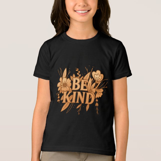Be Kind | Gold Floral Youth Tri-Blend T-Shirt (Framsida)