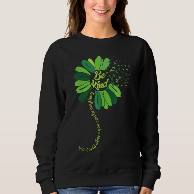 Be Kind Green Ribbon Sunflower Mental Health Aware T Shirt (Framsida)