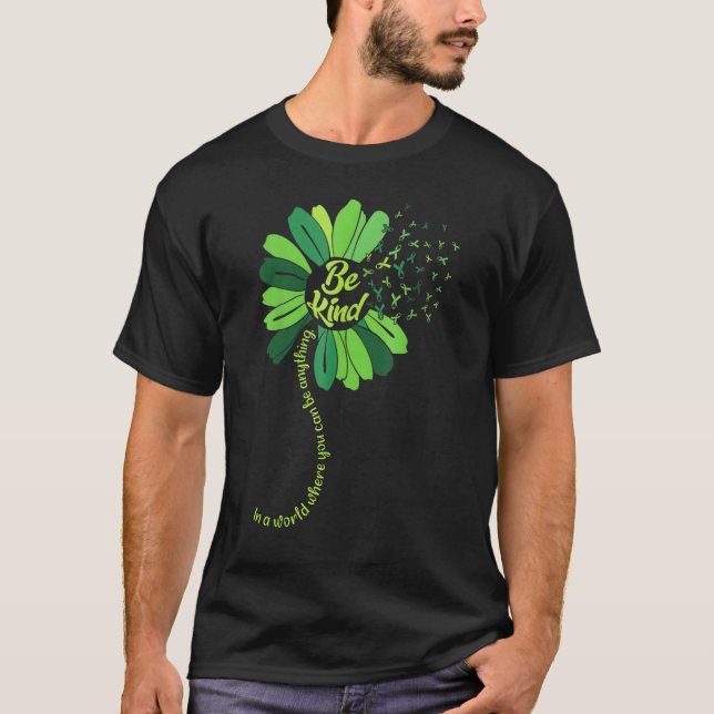 Be Kind Green Ribbon Sunflower Mental Health Aware T Shirt (Framsida)