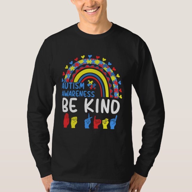 Be Kind Hand Sign Rainbow Autism Awareness Month F T Shirt (Framsida)