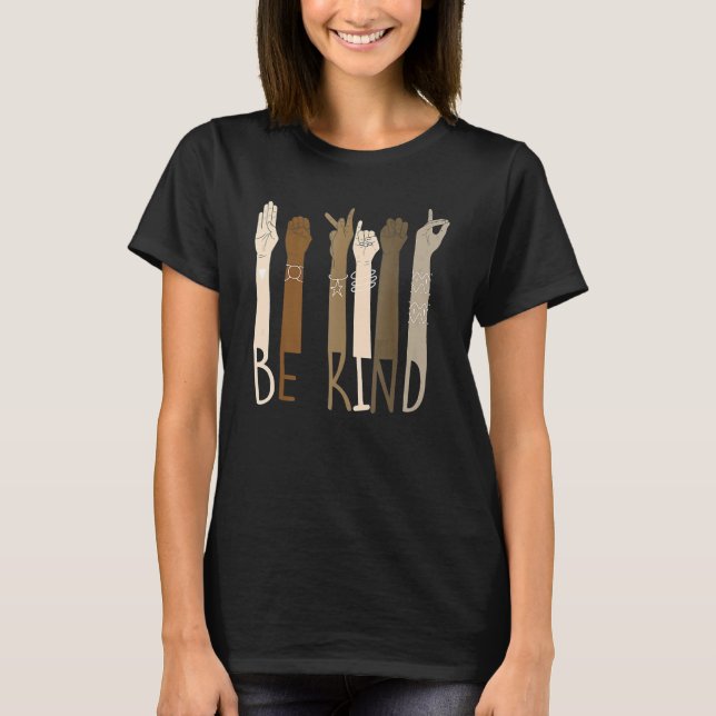Be Kind Hand Signs ASL BLM Melanin Pride Black His T Shirt (Framsida)