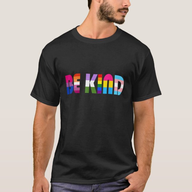 Be Kind LGBT Flag Gay Les Pride Month Transgender  T Shirt (Framsida)