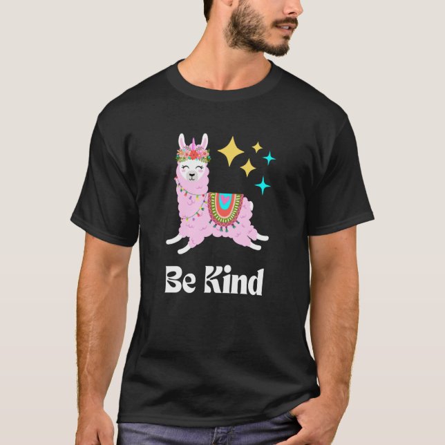 Be Kind Llama Kindness Cute Women's Empathy Pink B T Shirt (Framsida)