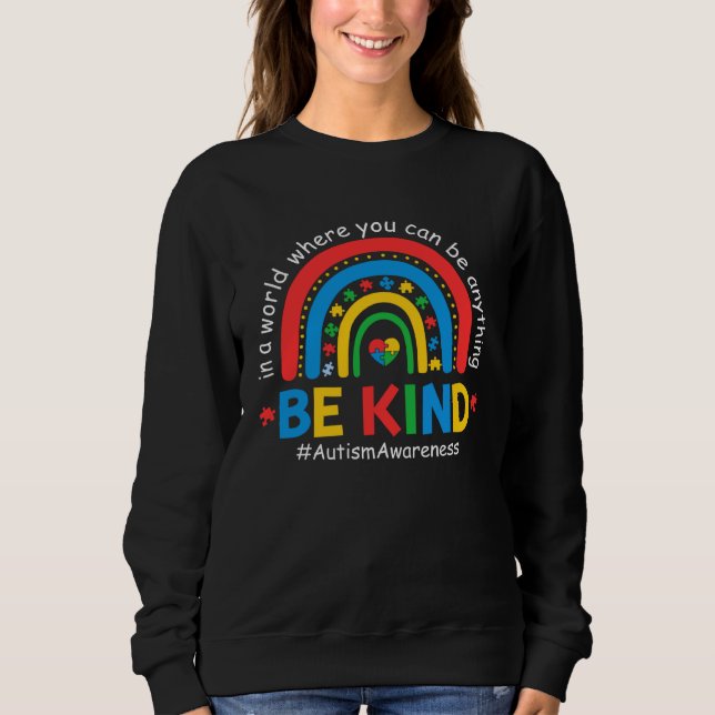 Be Kind Puzzle Piece Rainbow Autism Awareness Mont T Shirt (Framsida)
